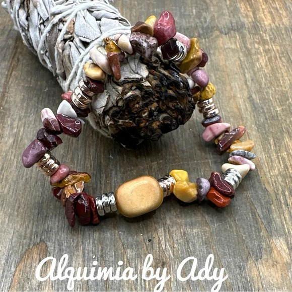 Maximalist Mookaite Jasper beaded  handmade bracelet/ fall /rainbow colorful - Picture 1 of 1